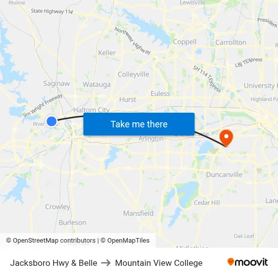 Jacksboro Hwy & Belle to Mountain View College map