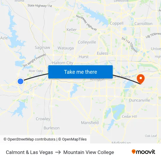 Calmont & Las Vegas to Mountain View College map