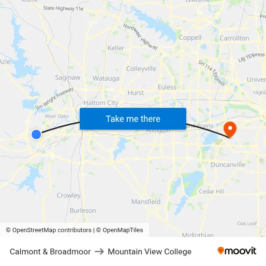 Calmont & Broadmoor to Mountain View College map