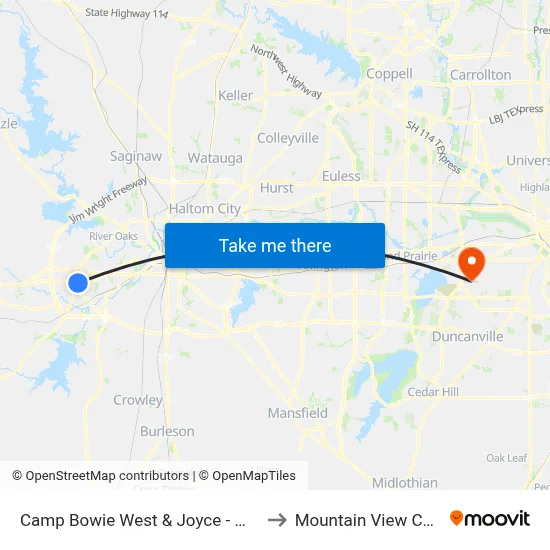 Camp Bowie West & Joyce - Marquita to Mountain View College map