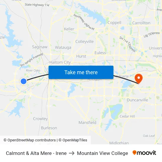 Calmont & Alta Mere - Irene to Mountain View College map