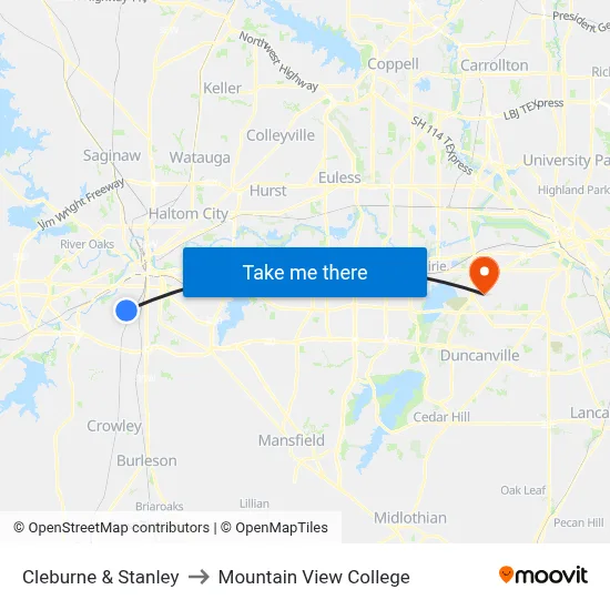 Cleburne & Stanley to Mountain View College map