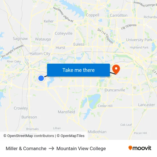 Miller & Comanche to Mountain View College map