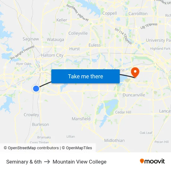 Seminary & 6th to Mountain View College map