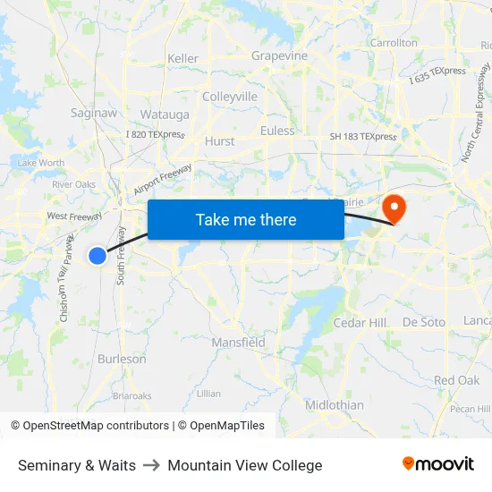 Seminary & Waits to Mountain View College map