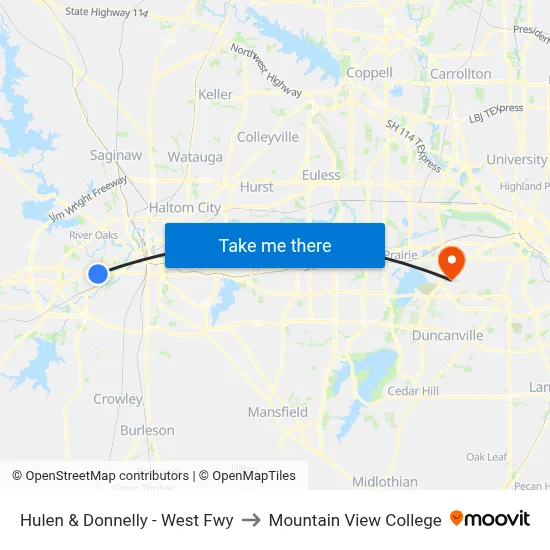 Hulen & Donnelly - West Fwy to Mountain View College map