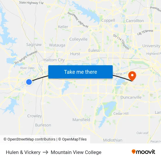 Hulen & Vickery to Mountain View College map
