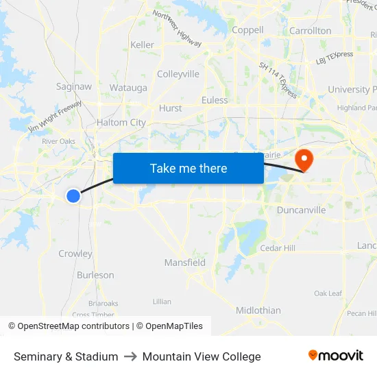 Seminary & Stadium to Mountain View College map