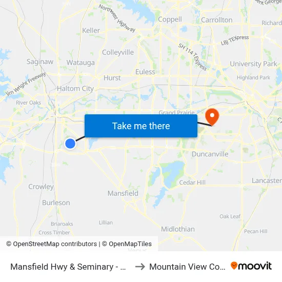 Mansfield Hwy & Seminary - Wichita to Mountain View College map