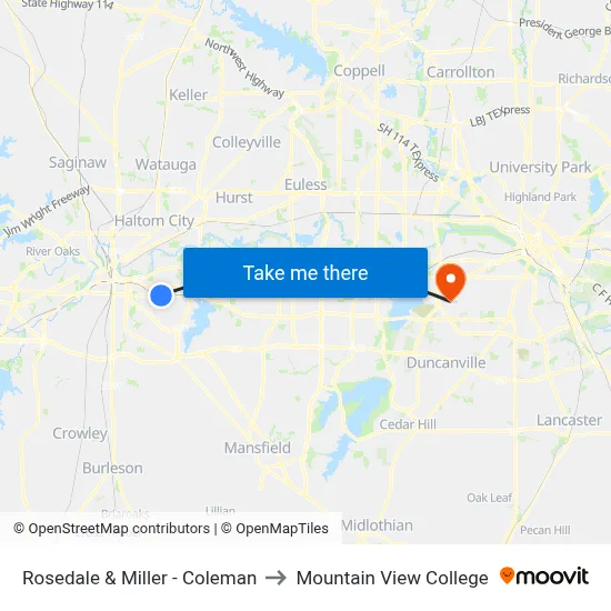 Rosedale & Miller - Coleman to Mountain View College map