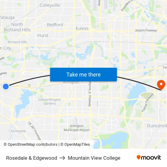 Rosedale & Edgewood to Mountain View College map