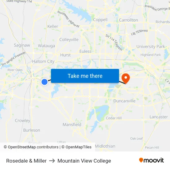 Rosedale & Miller to Mountain View College map