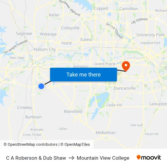 C A Roberson & Dub Shaw to Mountain View College map