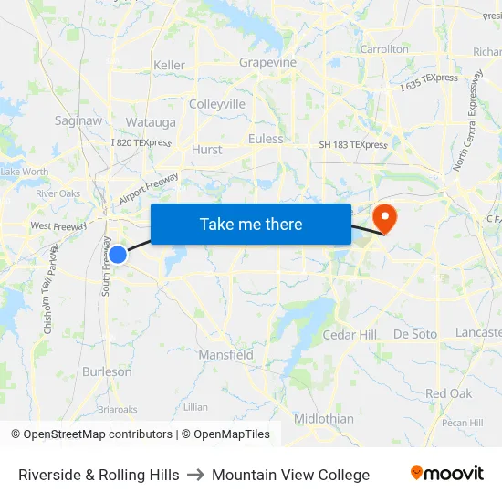 Riverside & Rolling Hills to Mountain View College map