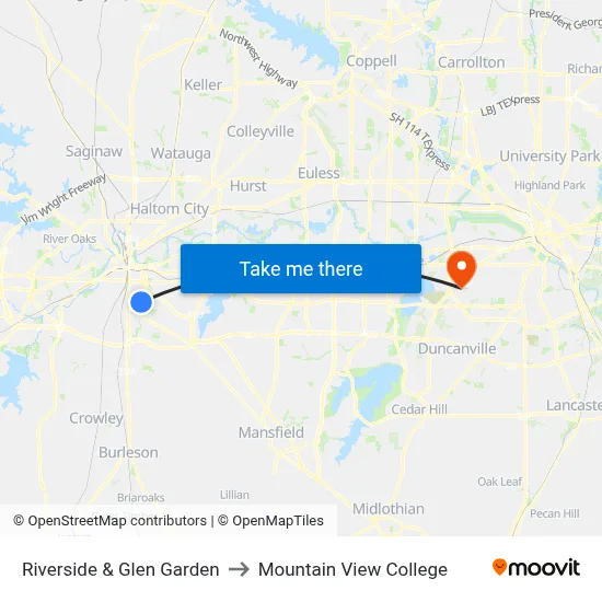 Riverside & Glen Garden to Mountain View College map