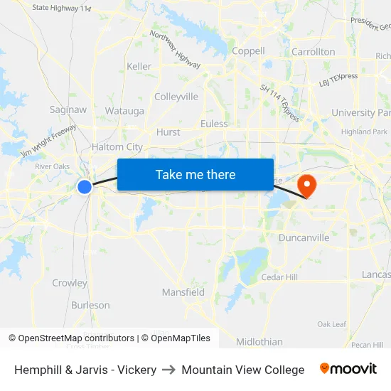 Hemphill & Jarvis - Vickery to Mountain View College map