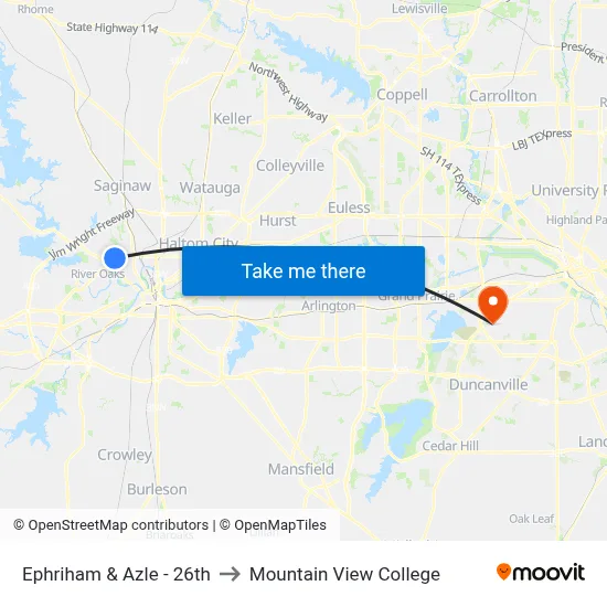 Ephriham & Azle - 26th to Mountain View College map