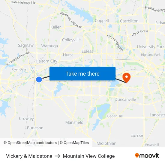 Vickery & Maidstone to Mountain View College map