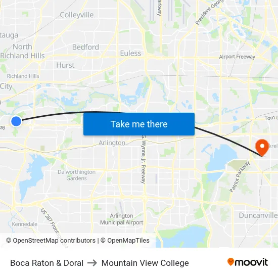 Boca Raton & Doral to Mountain View College map