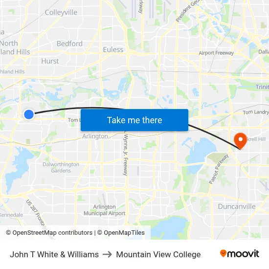 John T White & Williams to Mountain View College map