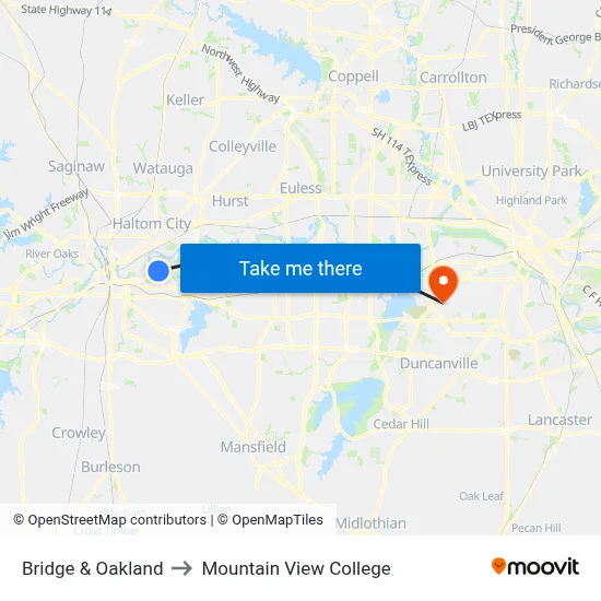 Bridge & Oakland to Mountain View College map