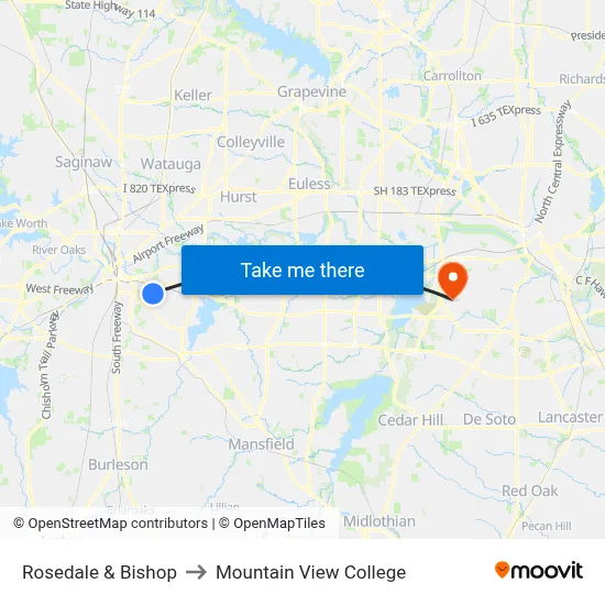 Rosedale & Bishop to Mountain View College map