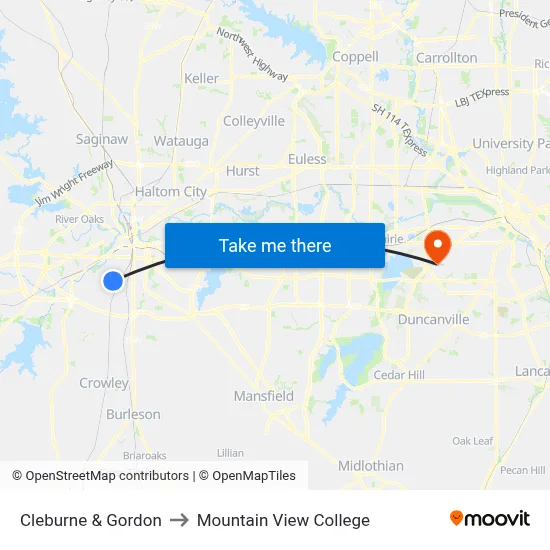 Cleburne & Gordon to Mountain View College map