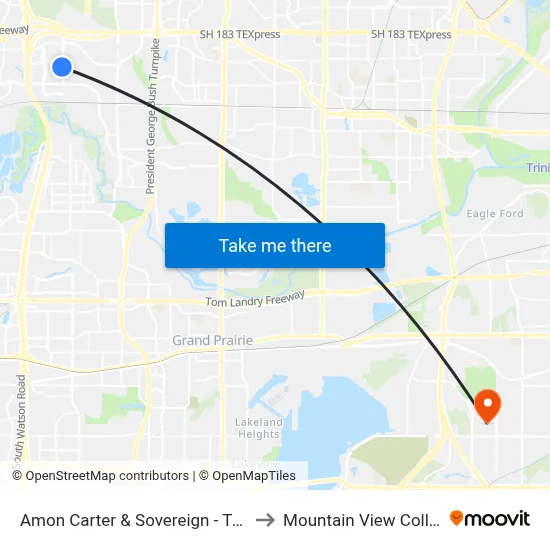 Amon Carter & Sovereign - Trinity to Mountain View College map