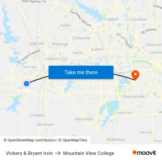 Vickery & Bryant Irvin to Mountain View College map