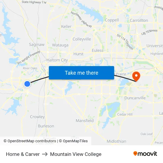 Horne & Carver to Mountain View College map