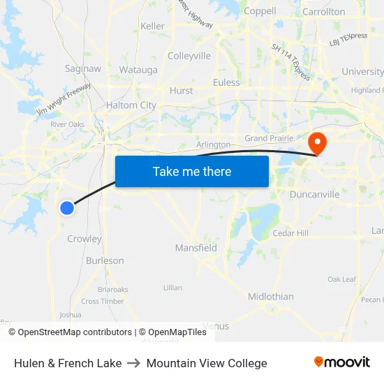 Hulen & French Lake to Mountain View College map
