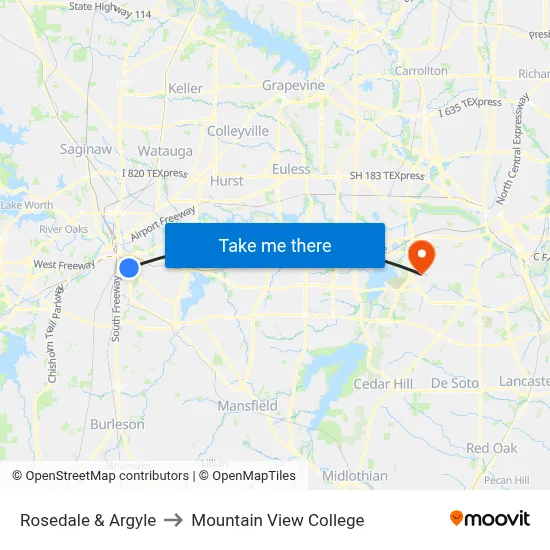 Rosedale & Argyle to Mountain View College map
