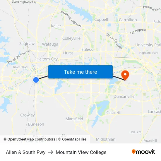Allen & South Fwy to Mountain View College map