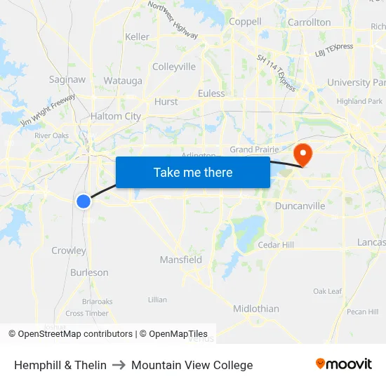 Hemphill & Thelin to Mountain View College map