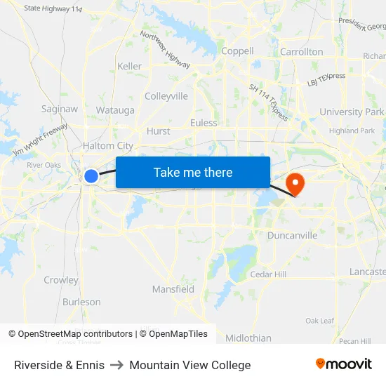 Riverside & Ennis to Mountain View College map