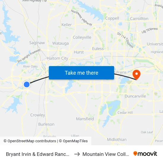 Bryant Irvin & Edward Ranch Rd to Mountain View College map