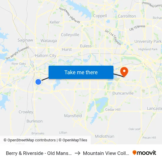 Berry & Riverside - Old Mansfield to Mountain View College map