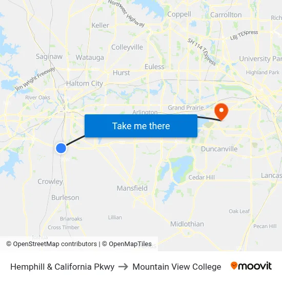 Hemphill & California Pkwy to Mountain View College map