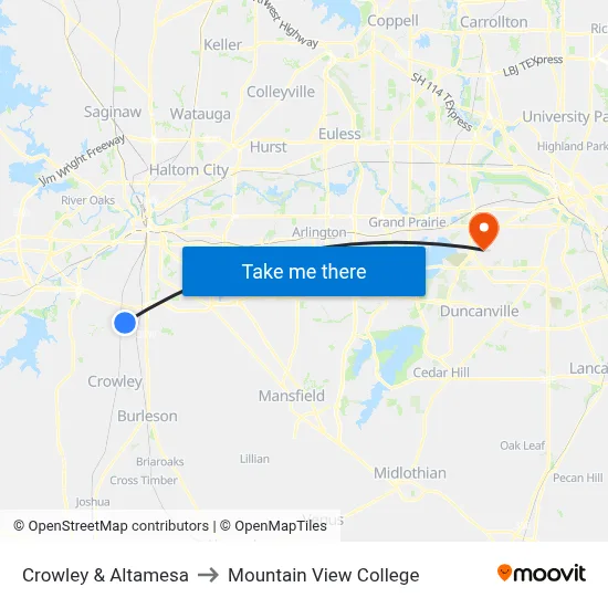 Crowley & Altamesa to Mountain View College map