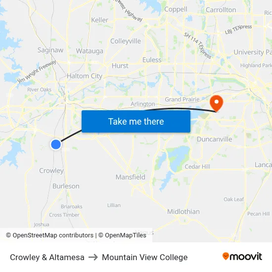 Crowley & Altamesa to Mountain View College map