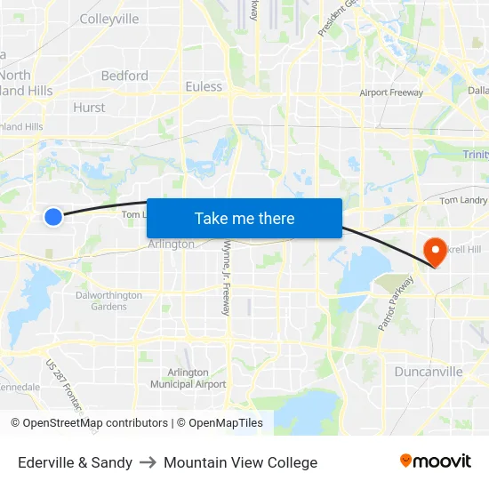 Ederville & Sandy to Mountain View College map