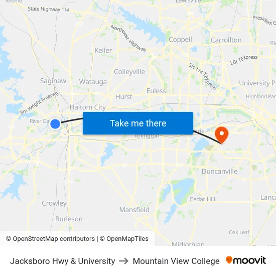 Jacksboro Hwy & University to Mountain View College map