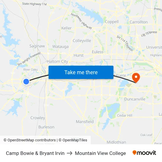 Camp Bowie & Bryant Irvin to Mountain View College map