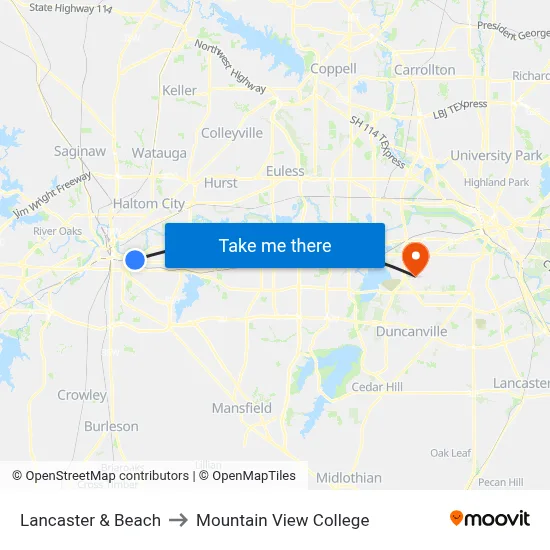 Lancaster & Beach to Mountain View College map