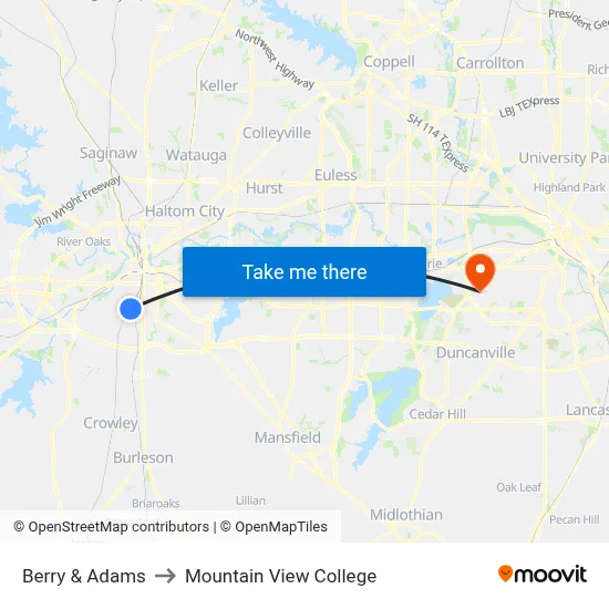Berry & Adams to Mountain View College map