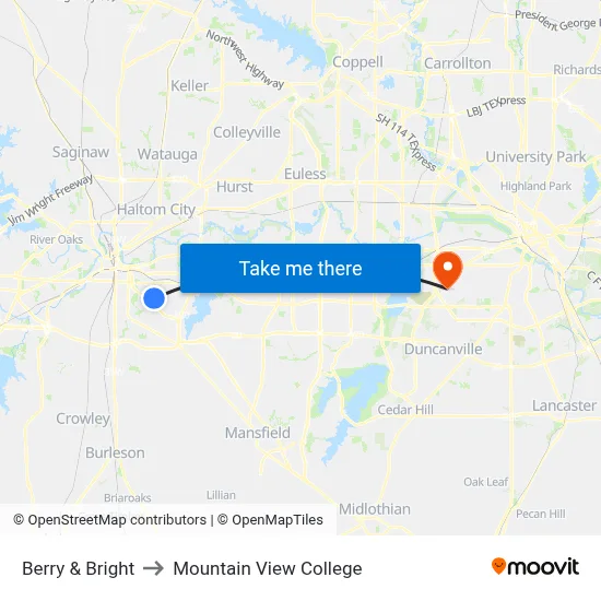Berry & Bright to Mountain View College map