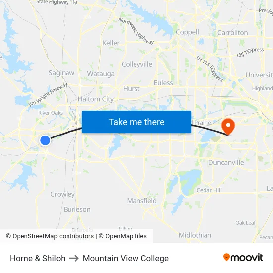 Horne & Shiloh to Mountain View College map