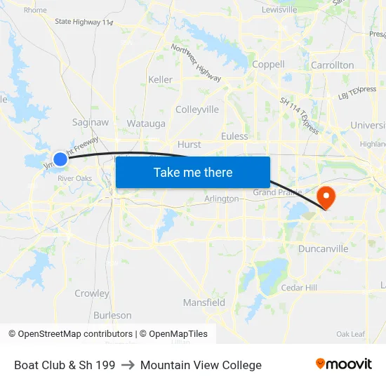 Boat Club & Sh 199 to Mountain View College map