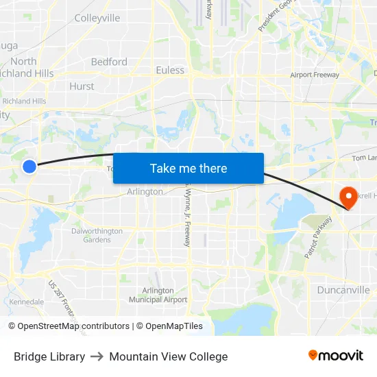 Bridge Library to Mountain View College map