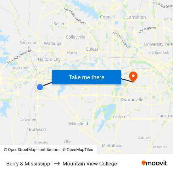 Berry & Mississippi to Mountain View College map